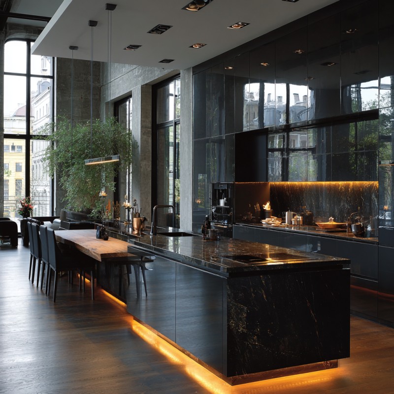 Tủ bếp gương acrylic có độ bóng cao