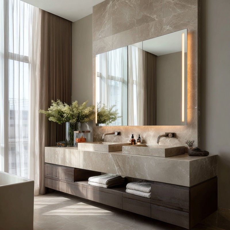 Bàn trang điểm nổi chậu đôi cao cấp